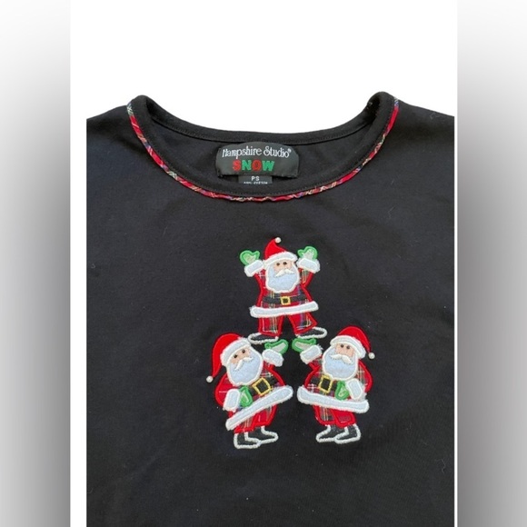 Hampshire Studios Snow women’s long sleeve black Santa Holiday Shirt size PS - Picture 3 of 6
